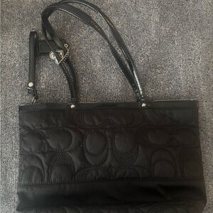 Coach Black Quilted Signature Tote with Leather Trim